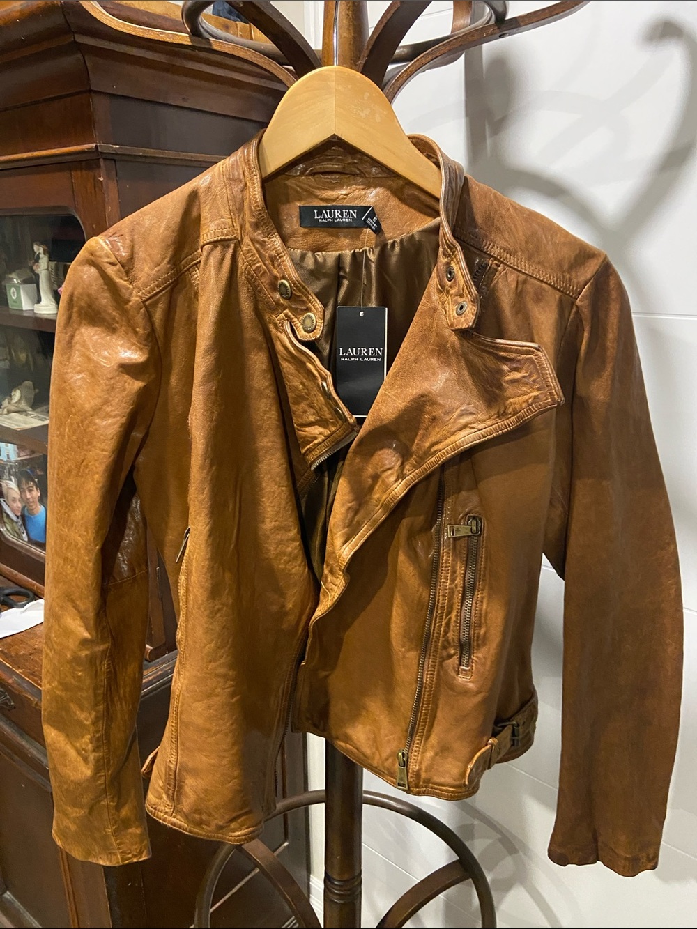 Lauren Ralph Lauren Dark Walnut Tumbled Lamb Leather Jacket